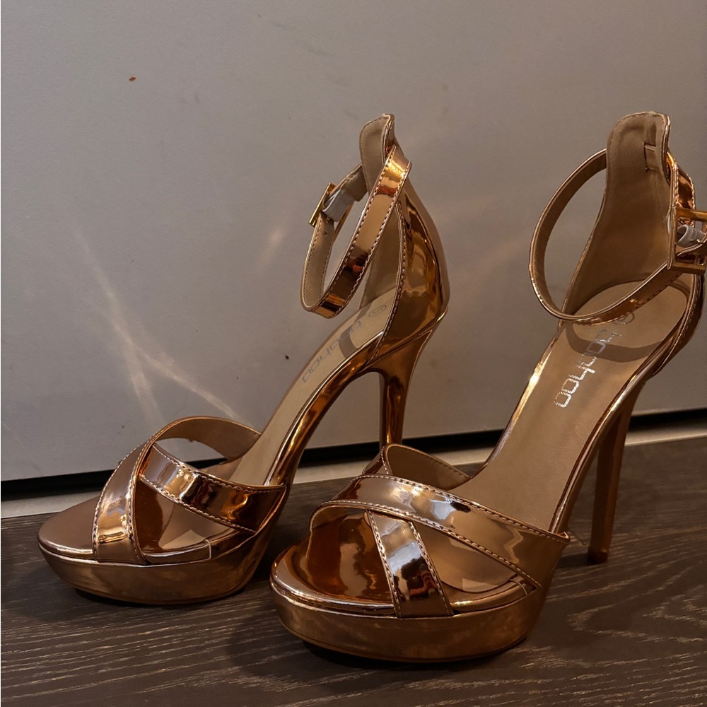 Boohoo Shiny Gold Strappy Heels